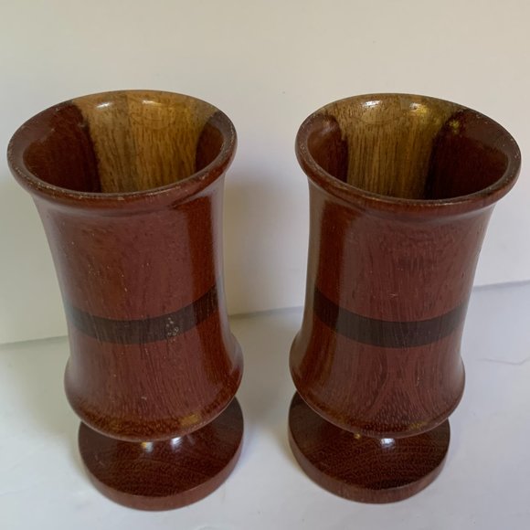 2 Turned Wood Cordial Glasses Handcrafted Pedestal Rustic Barware Bar Cart - Picture 5 of 6